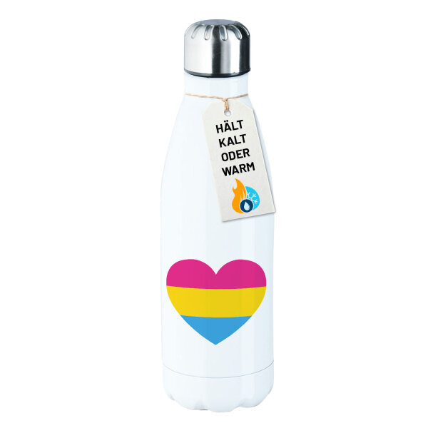 Trinkflasche Pansexuell Pride Flagge LGBTQ Herz 500ml Edelstahl Wasserflasche