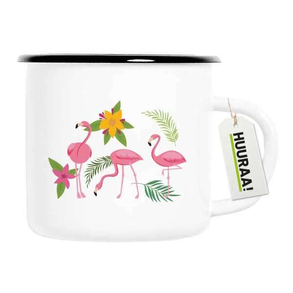 Emaille Tasse Flamingos Comic 300ml Vintage Emaille Becher