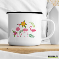 Emaille Tasse Flamingos Comic 300ml Vintage Emaille Becher