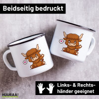 Emaille Tasse Schottisches Hochlandrind Zottelrind 300ml...