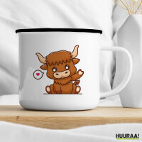 Emaille Tasse Schottisches Hochlandrind Zottelrind 300ml Vintage Emaille Becher