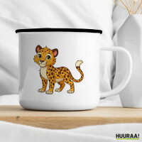 Emaille Tasse Leopard Comic 300ml Vintage