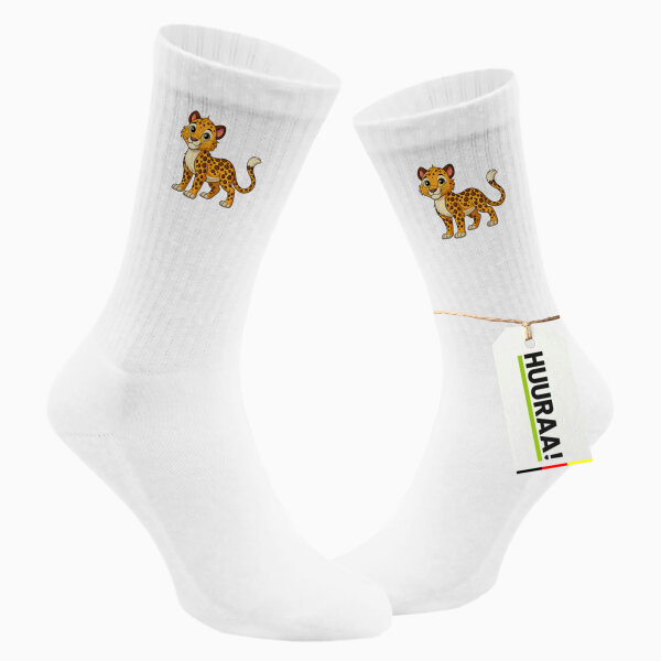 Unisex Socken Leopard Comic Größe 37/46 White Motiv Tennissocken