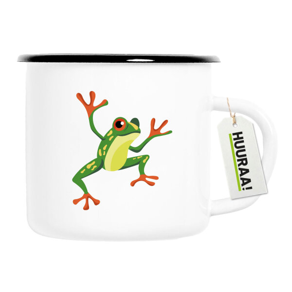 Emaille Tasse Frosch Comic 300ml Vintage Emaille Becher