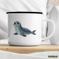 Emaille Tasse Seehund Comic 300ml Vintage