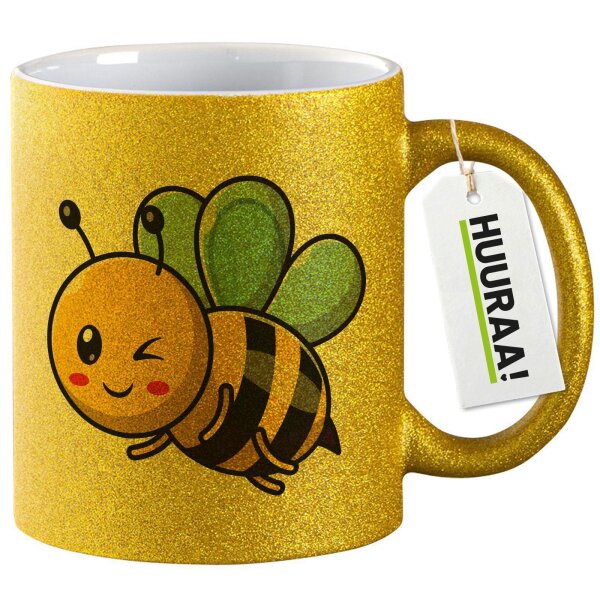 Glitzertasse Biene Comic 330ml
