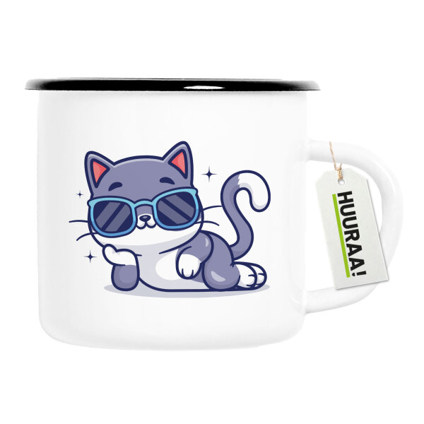 Emaille Tasse Cool Cat Comic 300ml Vintage Emaille Becher