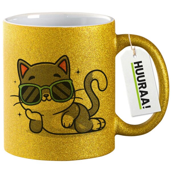 Glitzertasse Cool Cat Comic 330ml