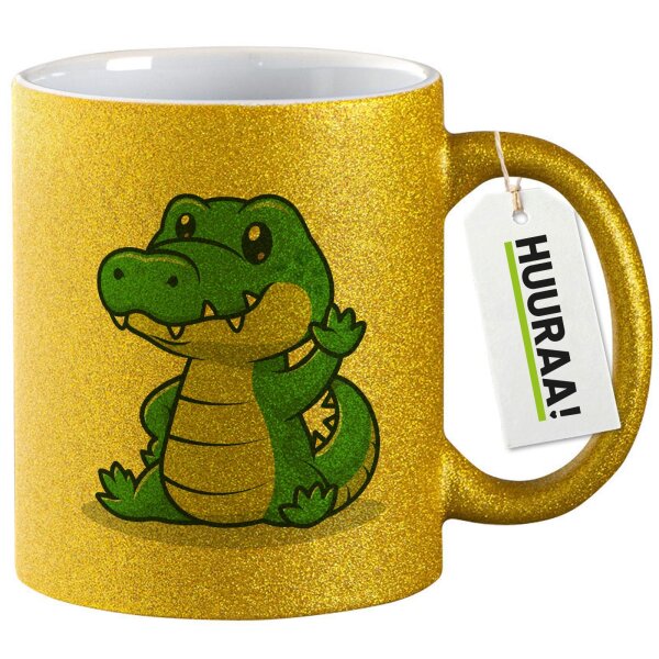 Glitzertasse Krokodil Comic 330ml