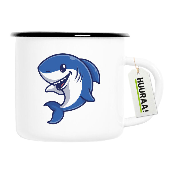Emaille Tasse Hai Comic 300ml Vintage Emaille Becher