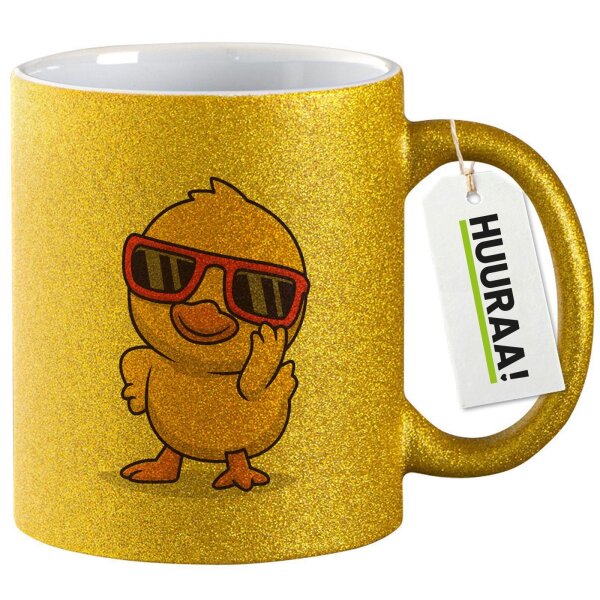 Glitzertasse Cool Küken Comic 330ml