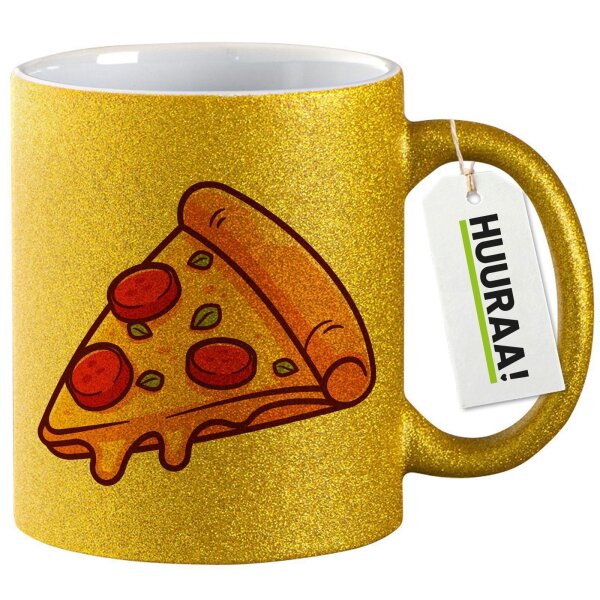 Glitzertasse Pizza Stück Comic 330ml