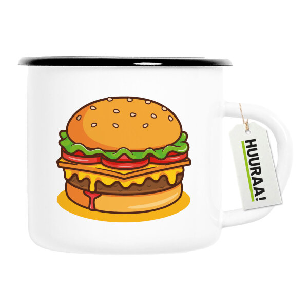 Emaille Tasse Burger Comic 300ml Vintage Emaille Becher