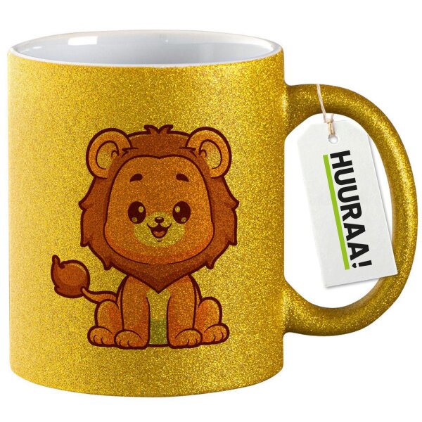 Glitzertasse Löwe Comic 330ml
