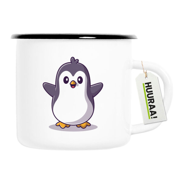 Emaille Tasse Pinguin Comic 300ml Vintage Emaille Becher