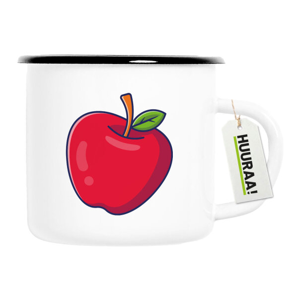 Emaille Tasse Apfel Comic 300ml Vintage Emaille Becher