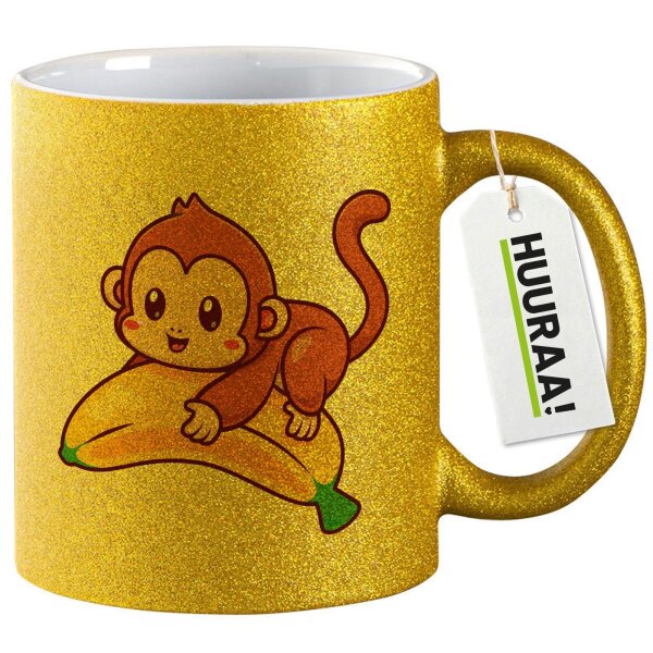 Glitzertasse Süßer Affe Comic 330ml