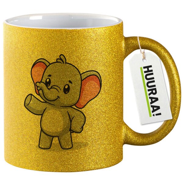 Glitzertasse Elefant Comic 330ml