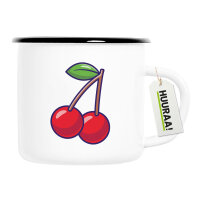 Emaille Tasse Kirsche Comic 300ml Vintage