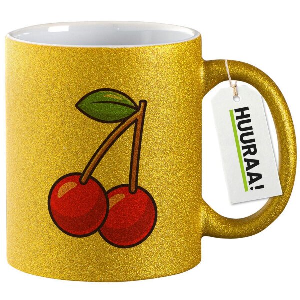 Glitzertasse Kirsche Comic 330ml