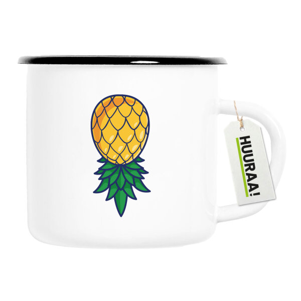 Emaille Tasse Ananas Comic 300ml Vintage Emaille Becher