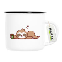 Emaille Tasse schlafendes Faultier Comic 300ml Vintage