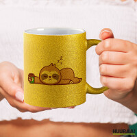 Glitzertasse schlafendes Faultier Comic 330ml