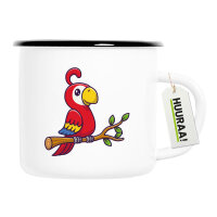 Emaille Tasse Papagei Ara Comic 300ml Vintage