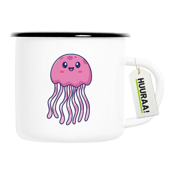 Emaille Tasse Qualle Comic 300ml Vintage Emaille Becher