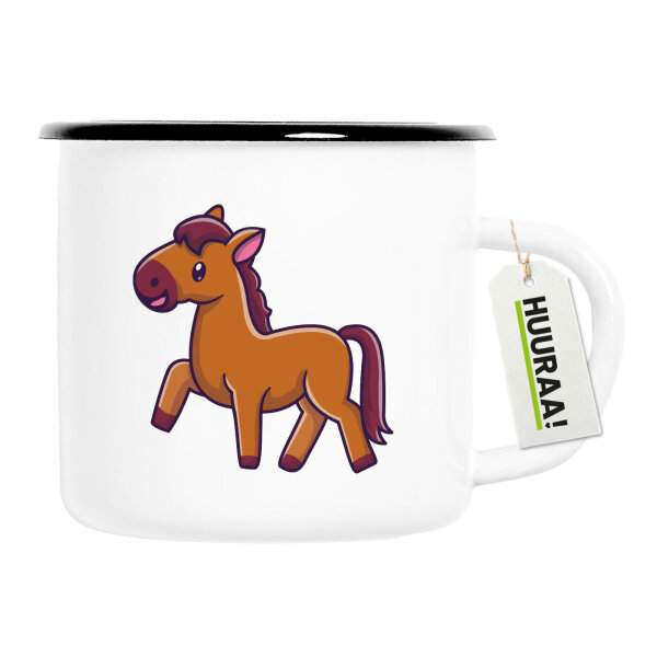 Emaille Tasse Pferd Comic 300ml Vintage Emaille Becher
