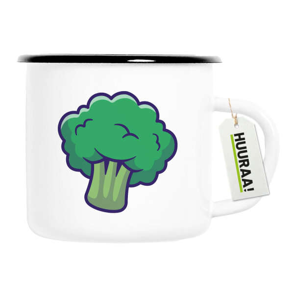 Emaille Tasse Brokkoli Comic 300ml Vintage Emaille Becher