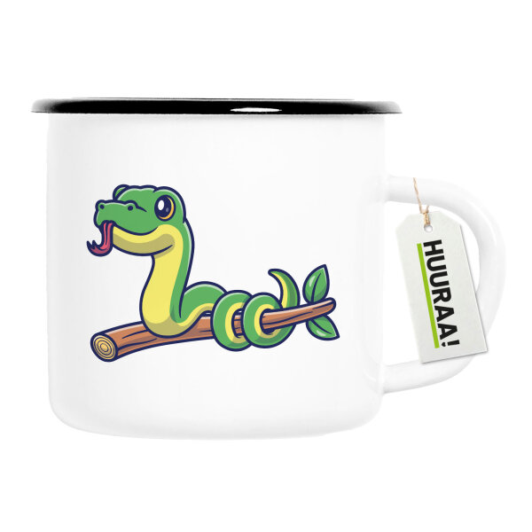 Emaille Tasse Schlange Comic 300ml Vintage