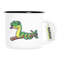 Emaille Tasse Schlange Comic 300ml Vintage