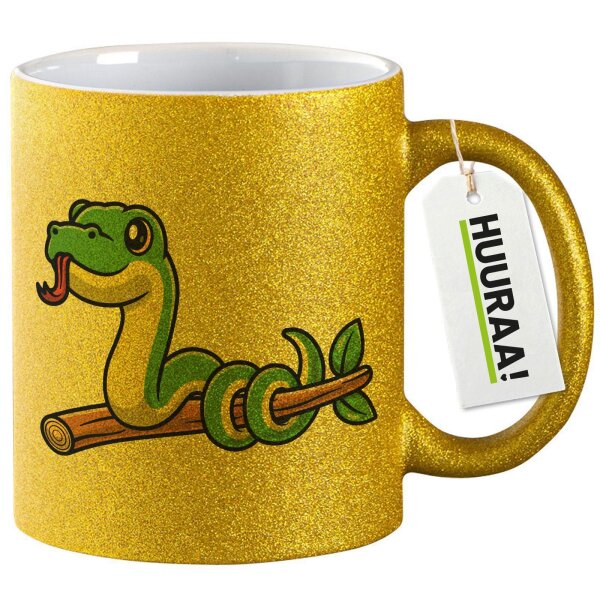Glitzertasse Schlange Comic 330ml