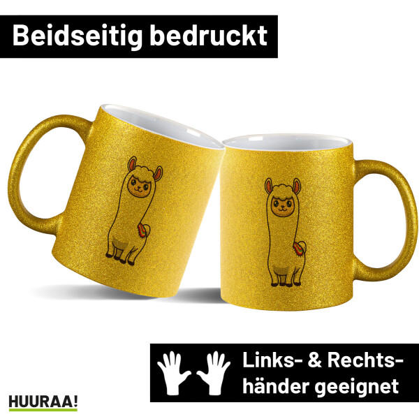 Glitzertasse Lama Comic 330ml