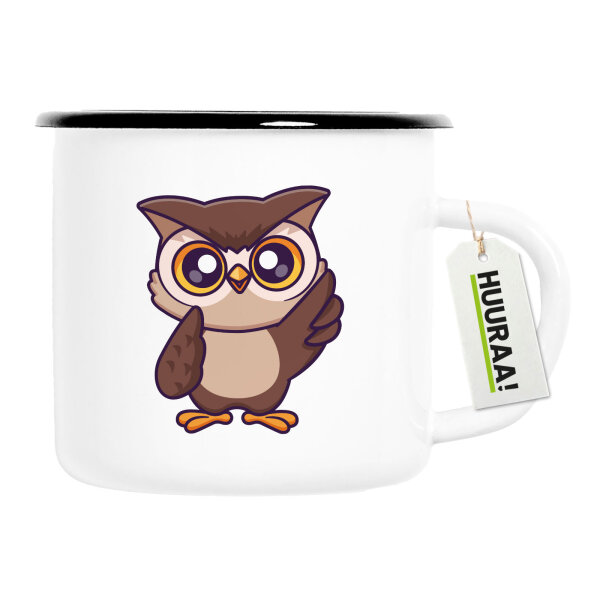 Emaille Tasse Eule Comic 300ml Vintage