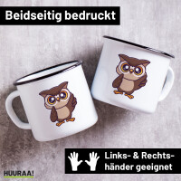 Emaille Tasse Eule Comic 300ml Vintage Emaille Becher