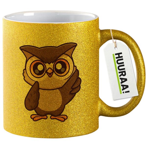Glitzertasse Eule Comic 330ml