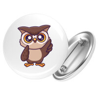 Button Eule Comic rund
