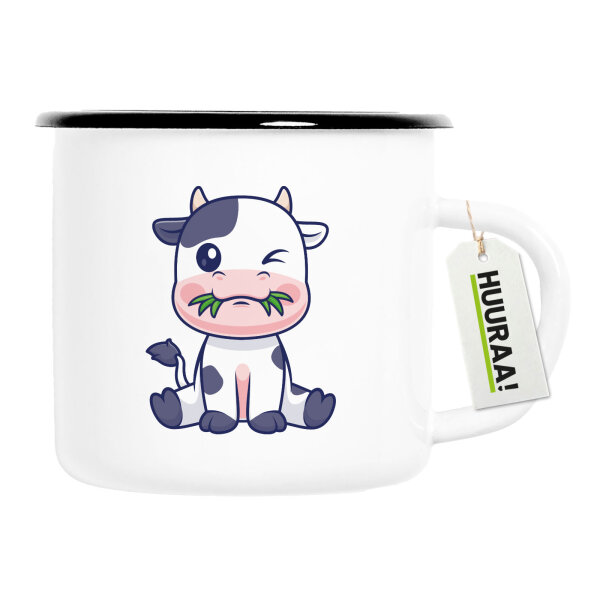 Emaille Tasse Kälbchen Baby Kuh 300ml Vintage Emaille Becher