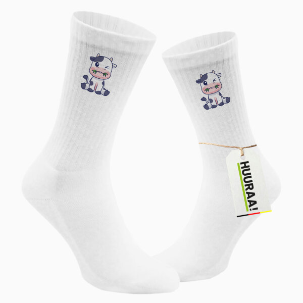 Unisex Socken Kälbchen Baby Kuh Größe 37/46 White Motiv Tennissocken