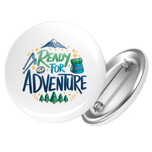 Button Ready for Adventure Berge rund