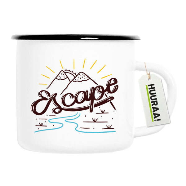 Emaille Tasse Escape Berge 300ml Vintage Emaille Becher