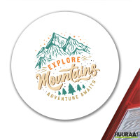 Aufkleber Explore Mountains Adventure Awaits 10cm rund