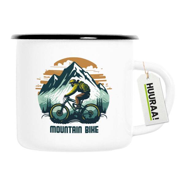 Emaille Tasse Mountain Bike Berge 300ml Vintage Emaille Becher