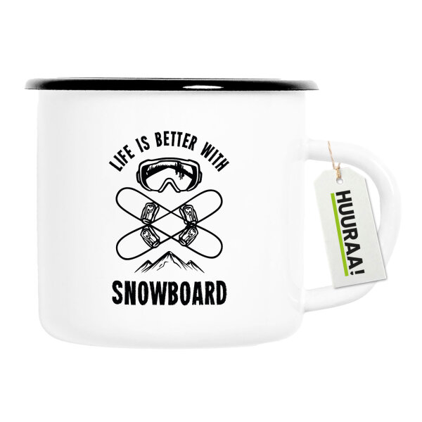 Emaille Tasse Snowboard life is better 300ml Vintage Emaille Becher