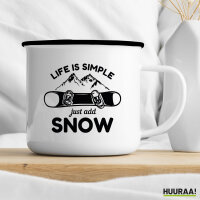 Emaille Tasse Snowboard Just add snow 300ml Vintage Emaille Becher
