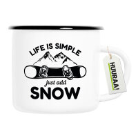 Emaille Tasse Snowboard Just add snow 300ml Vintage