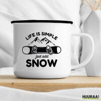 Emaille Tasse Snowboard Just add snow 300ml Vintage