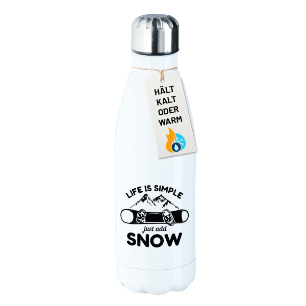 Trinkflasche Snowboard Just add snow 500ml Edelstahl Wasserflasche